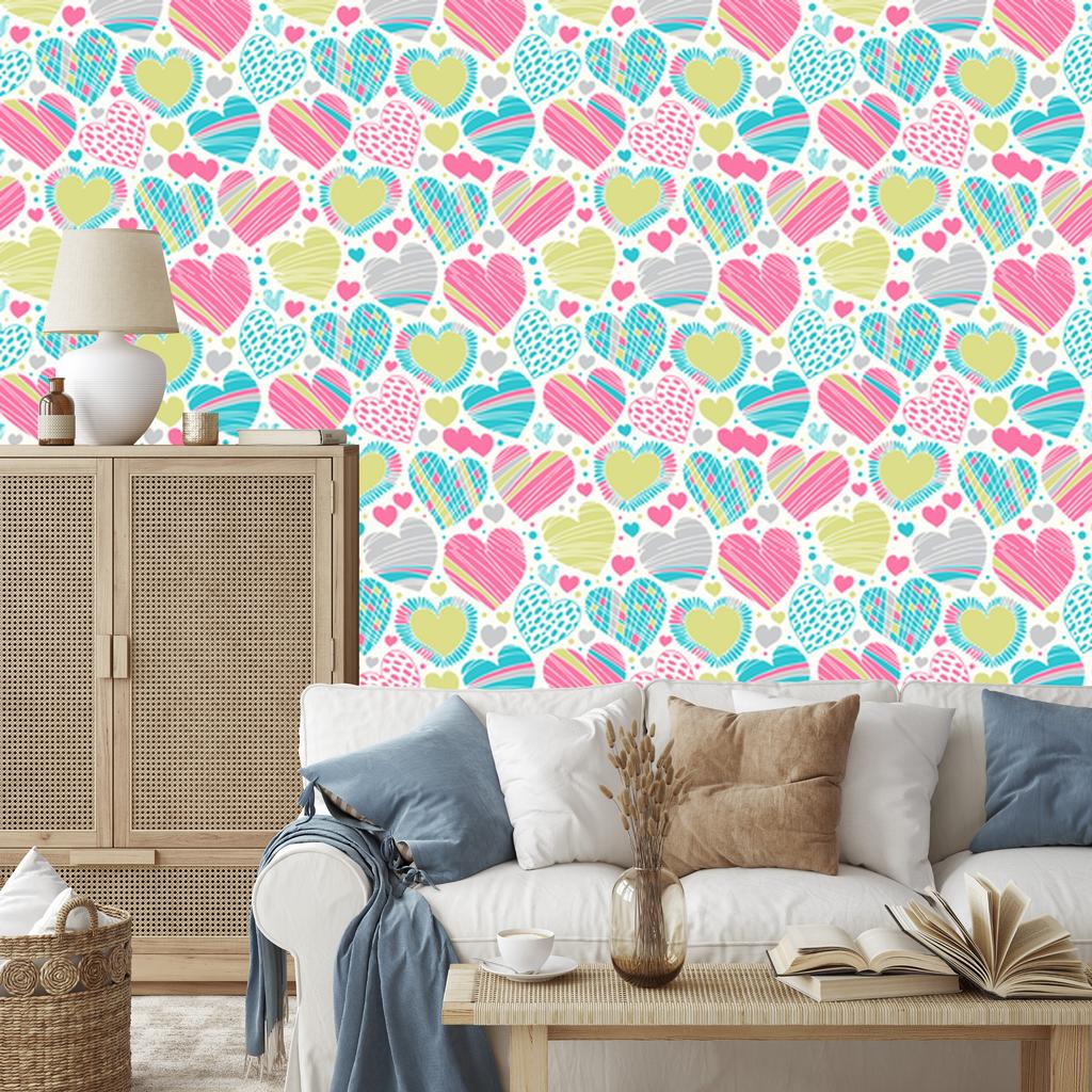 Beautiful colorful hearts wallpaper for living room and bedroom 50x1000