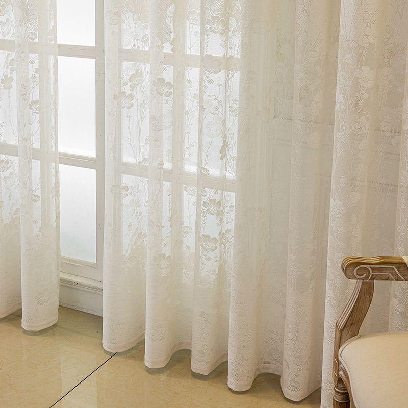 Sheer Curtains White Embroidered Floral Voile Drapes for Living Room Bedroom