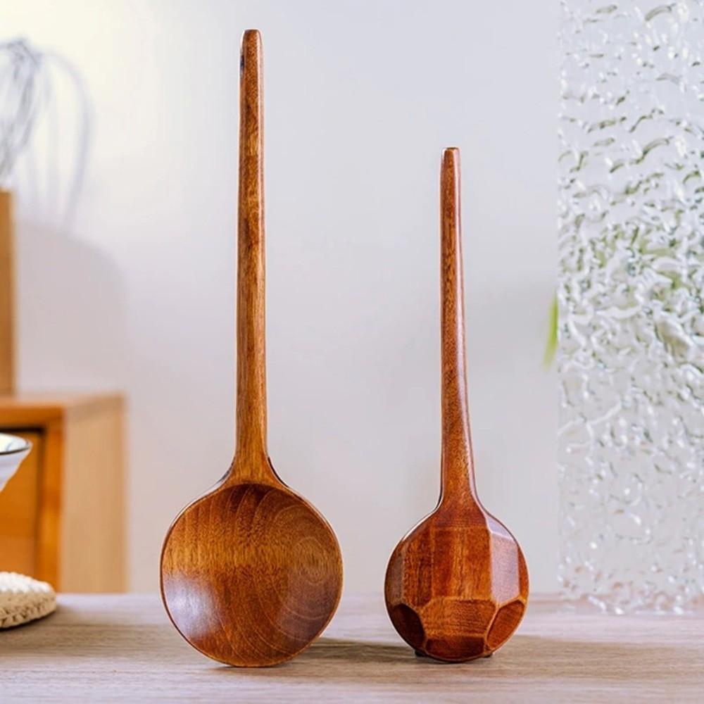 1Pc Wooden Mixing Spoon Long Handle Wood Tableware Japanese Style Soup Spoon  Dining Tableware