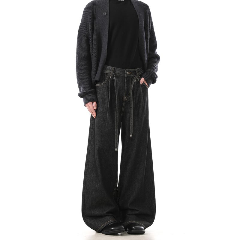 Dream Made American-Style Raw Denim Vintage Jeans for Men, Autumn and Winter Straight-Leg Wide-Leg Scimitar Pants