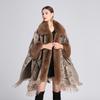 Winter Women's Shawl Cape Jacket Fur Collar Jacquard Loose Tassel Large Size Seven-point Sleeves Tweed Jacket
