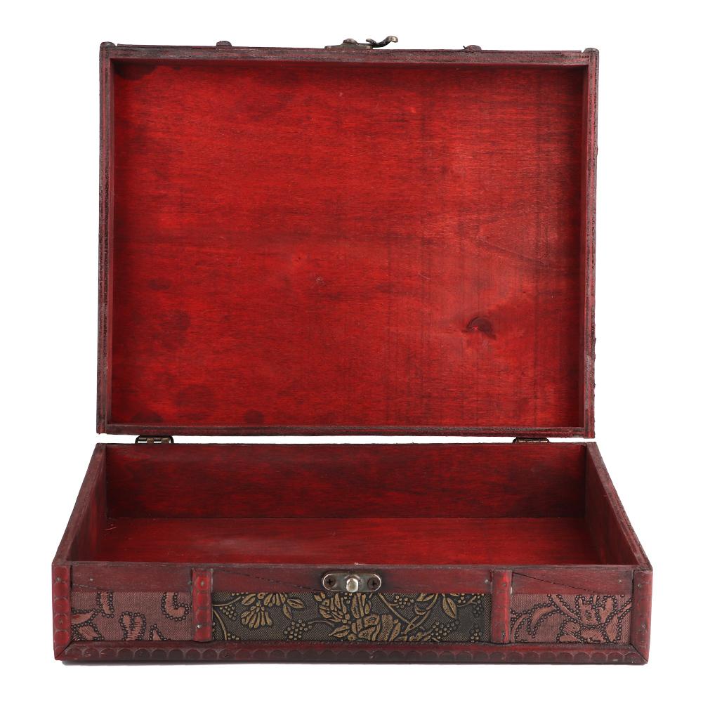 Handcrafted Desktop Wooden Vintage Jewelry Holder Storage Box Prop Decoration with Alloy Buckle