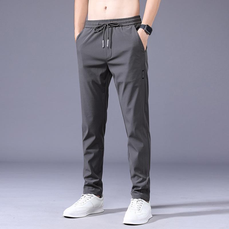 Ice Silk Cool Men's Elastic High Waist Slim Fit Sports Pants - Summer Casual Style 1062