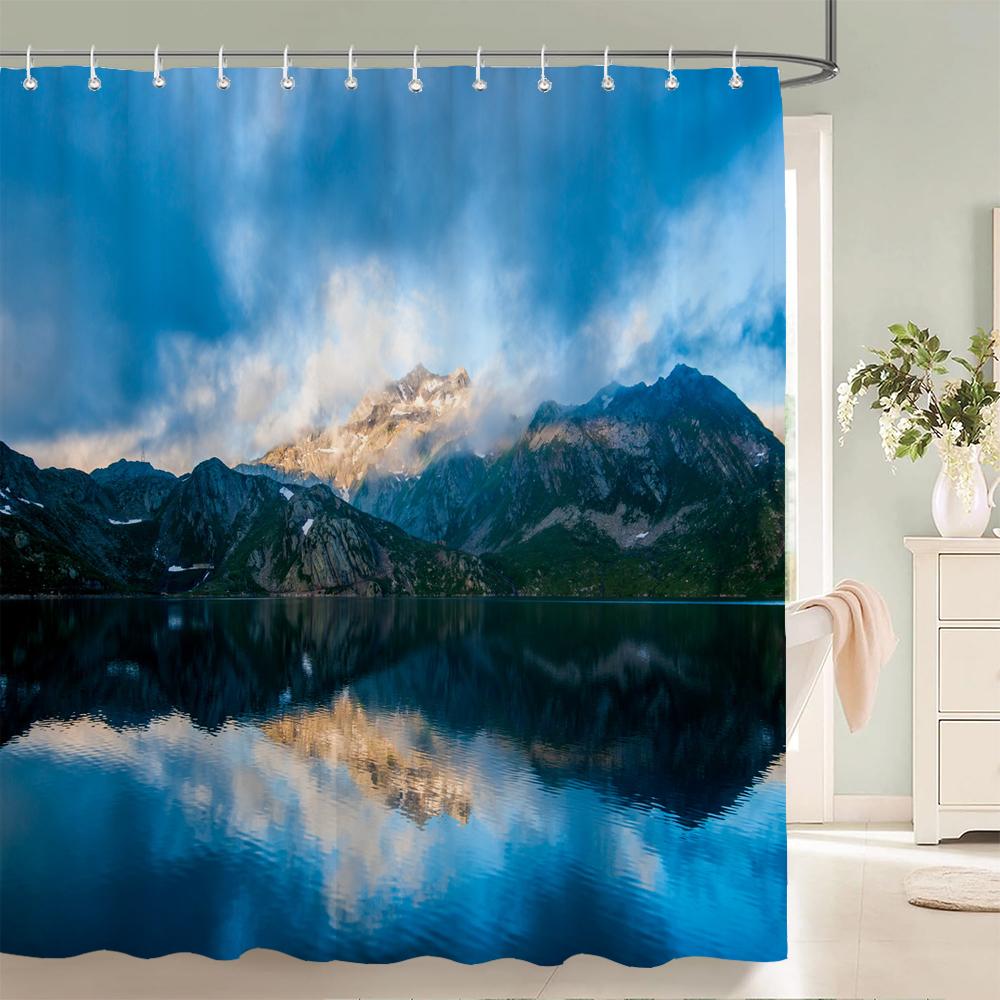 3D Printed Natural Mountains Forest Landscape Shower Curtain Polyester Fabric Waterproof Bathroom Curtains With Hooks 180*180