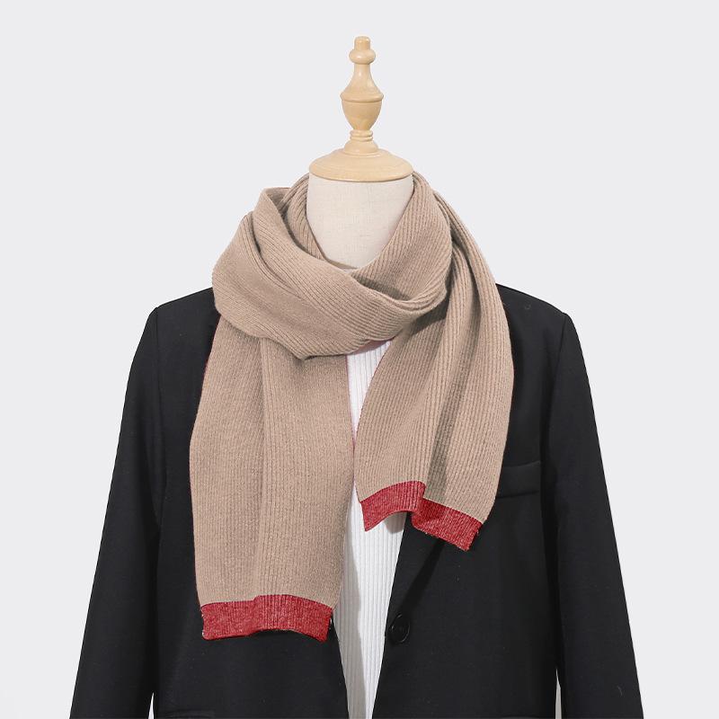 New Style Knitted Wool Long Scarf for Women Solid Color Border Thickened Versatile Winter Warm Neck Scarf