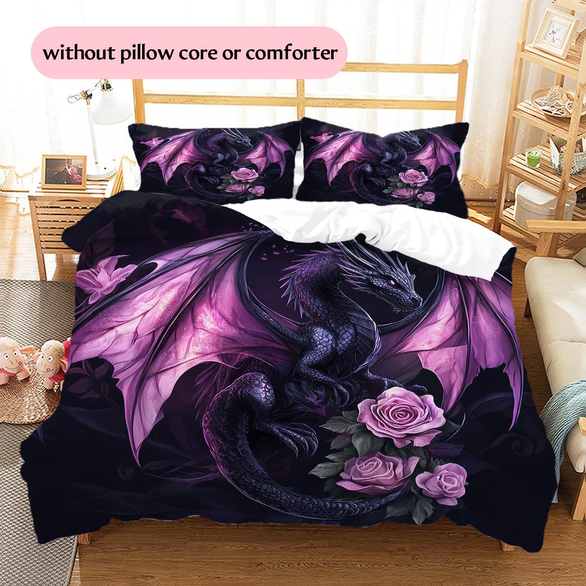 

Purple dragon Pattern Bedding Quilt Set Quilt Cover Pillowcase Home Decoration Gift (1 * duvet cover + 2 * pillowcase, without core) 140x200cm