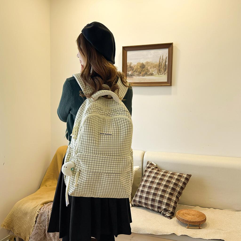 Schoolbag Casual Plaid Large Capacity Simple Fresh Lightweight Versatile Design Schoolbag College Student Junior High School Student Backpack