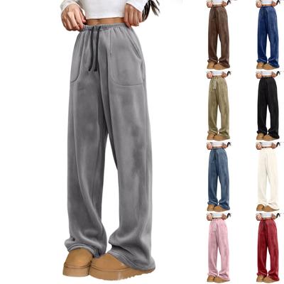 Calças de pijama femininas Calças de dormir de pelúcia Calças de pijama de cintura elástica macia Calças de cor sólida com 2 bolsos