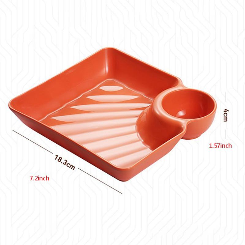 Quadratischer Knödelteller mit Essigsoßenschälchen Platz Snackplatte