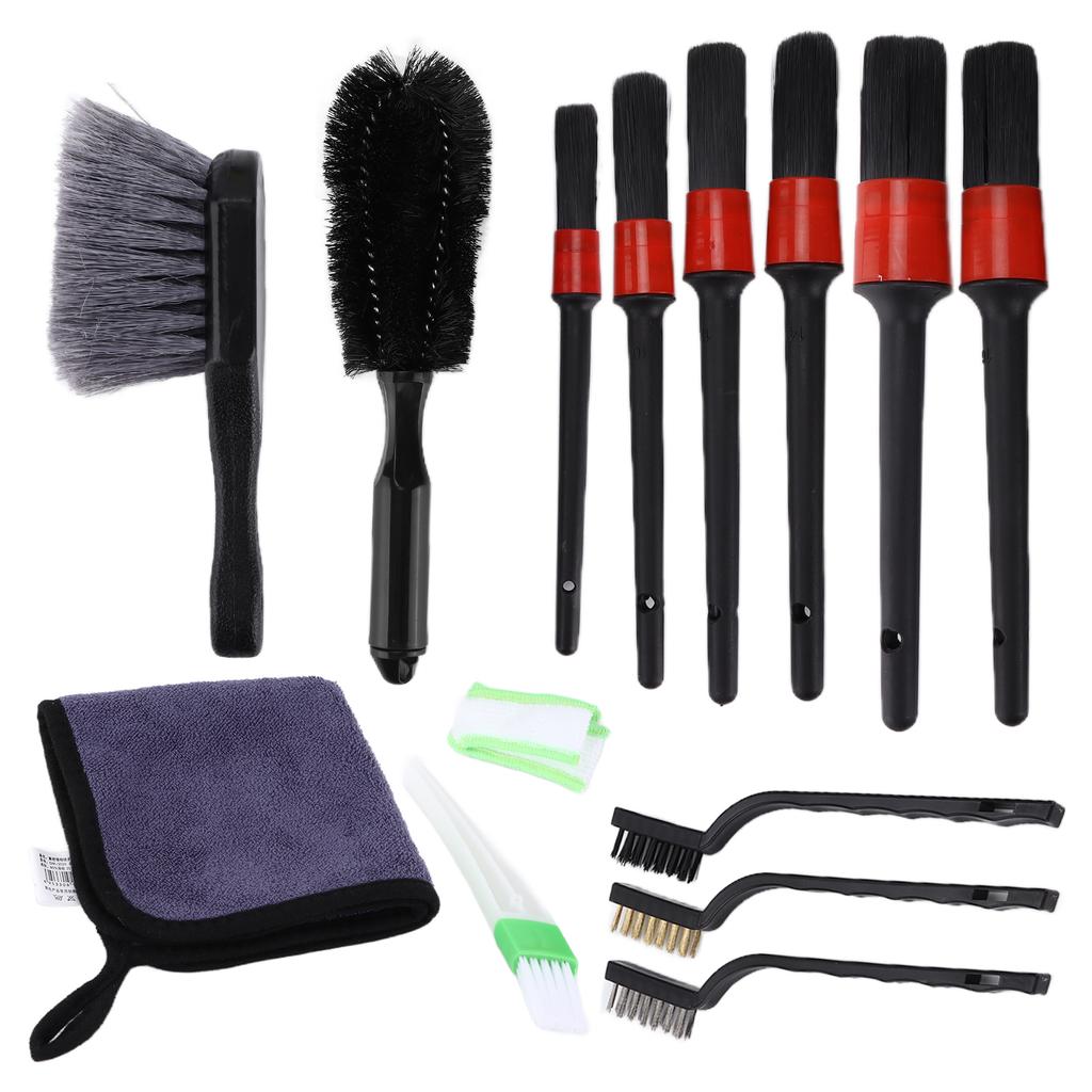 14 st Bilvårdsborstkit Mikrofiberduk för Rengöring Hjul Interiör Instrumentbräda Motor
