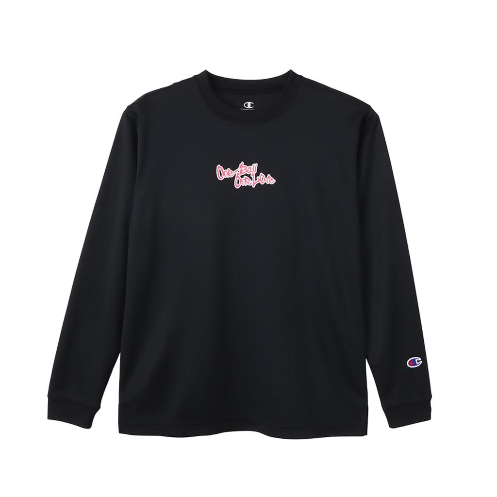 Champion Long Sleeve Crew Odor Quick Script Mini Long Sleeve Basketball Black X Pink Kids' T-Shirt, Neck, Antibacterial, Resistant, Drying, Logo,