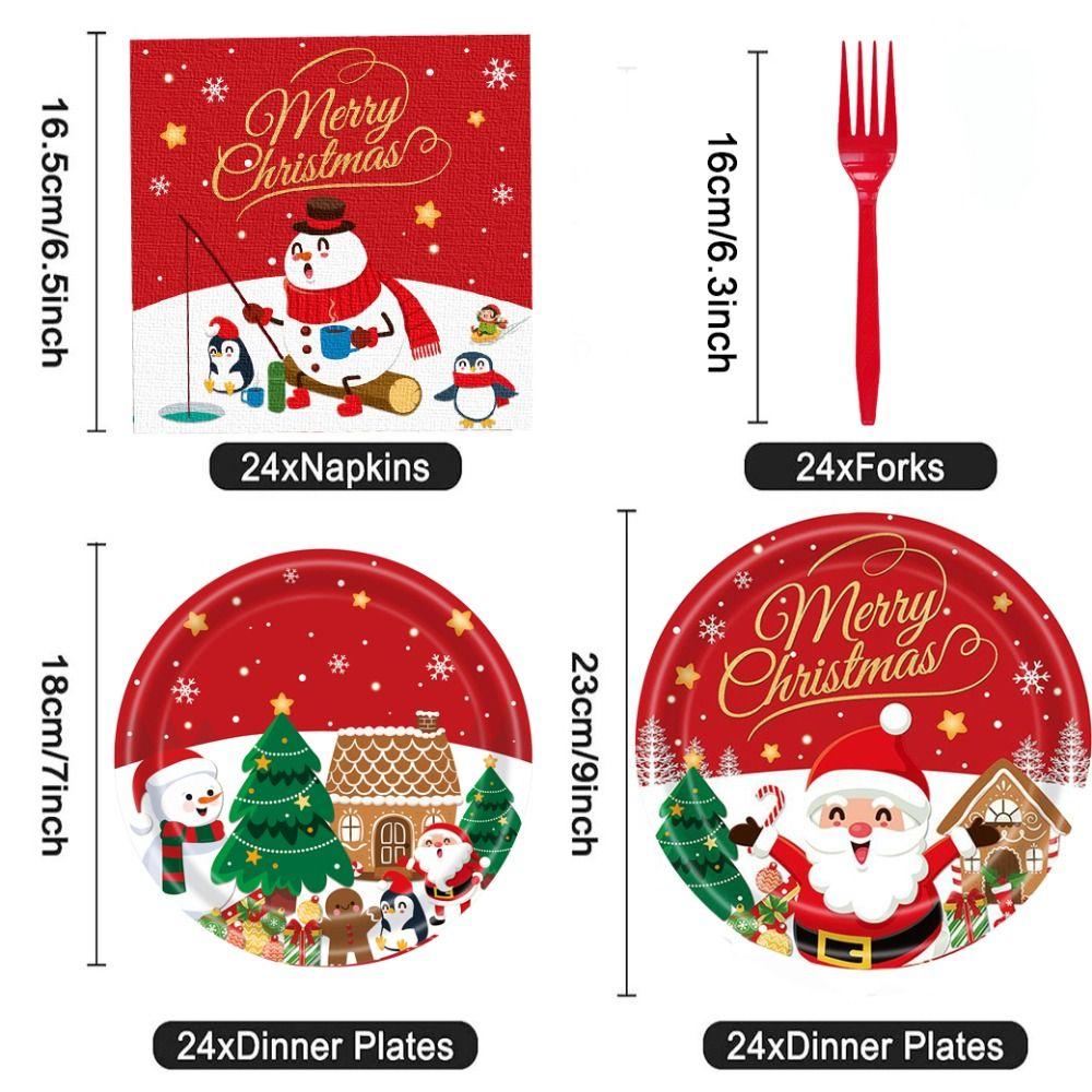 24pcs Fork Spoon Christmas Disposable Tableware Dessert Container Paper Plates  Christmas