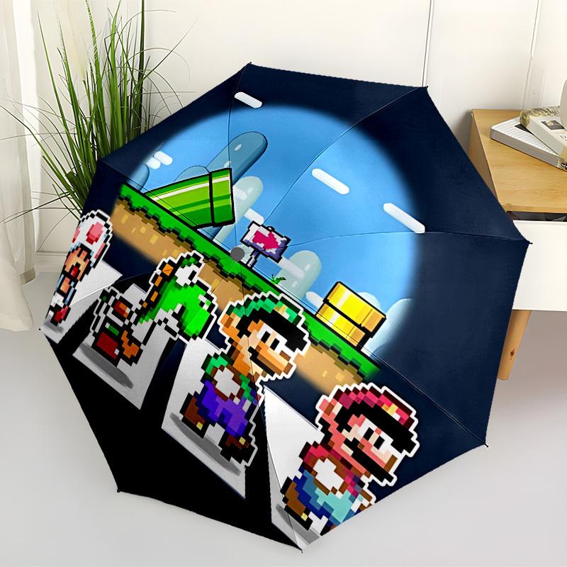 1pc Mario Adventure Automatic Folding Umbrella - Compact 8-Rib Design, Durable Plastic & Iron, Lightweight for Outdoor Daily Use,  a0929188