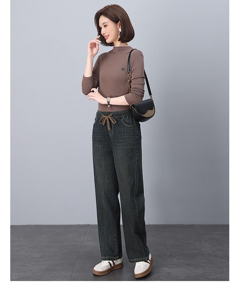 Women's Retro Elastic Waist Jeans, Plus Size, Slimming Straight Leg, Spring/Autumn 2025.
