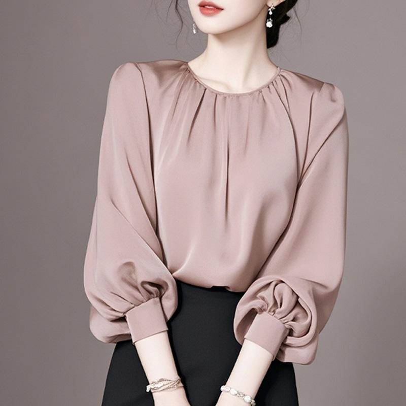 Early Autumn Foreign Chic Beautiful Top French Light Ripe Pink Long Sleeve Shirt Women