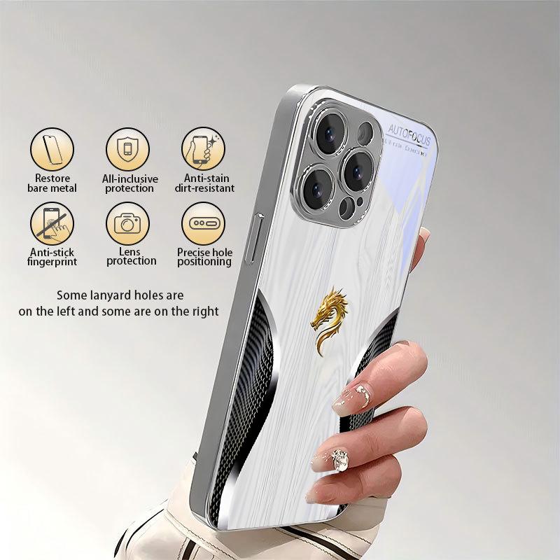 Sleek Gold Dragon Electroplated Silver Phone Case For iPhone 17Air 17 16 15 14 13 12 11 Pro Max Plus 16E XR 7 8 Xs Glass Cover