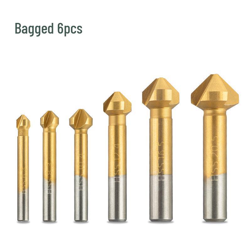 6-Piece Titanium Hex Handle Chamfering Knife & 3-Piece Hole Reamer Set, 12mm, 16mm, 19mm Woodworking Countersink