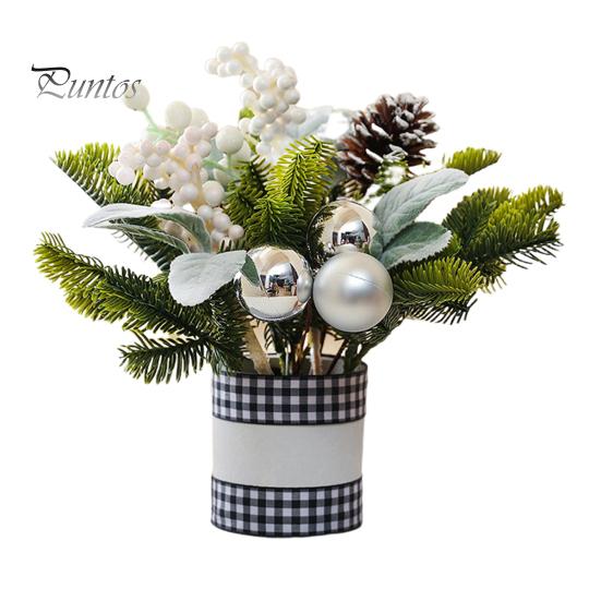 Weihnachtliche simulierte Topfpflanze, künstlicher Mini-Weihnachtsbaum für den Tisch, Kunstblumentopf mit Beeren-Tannenzapfen als Dekoration für das Homeoffice