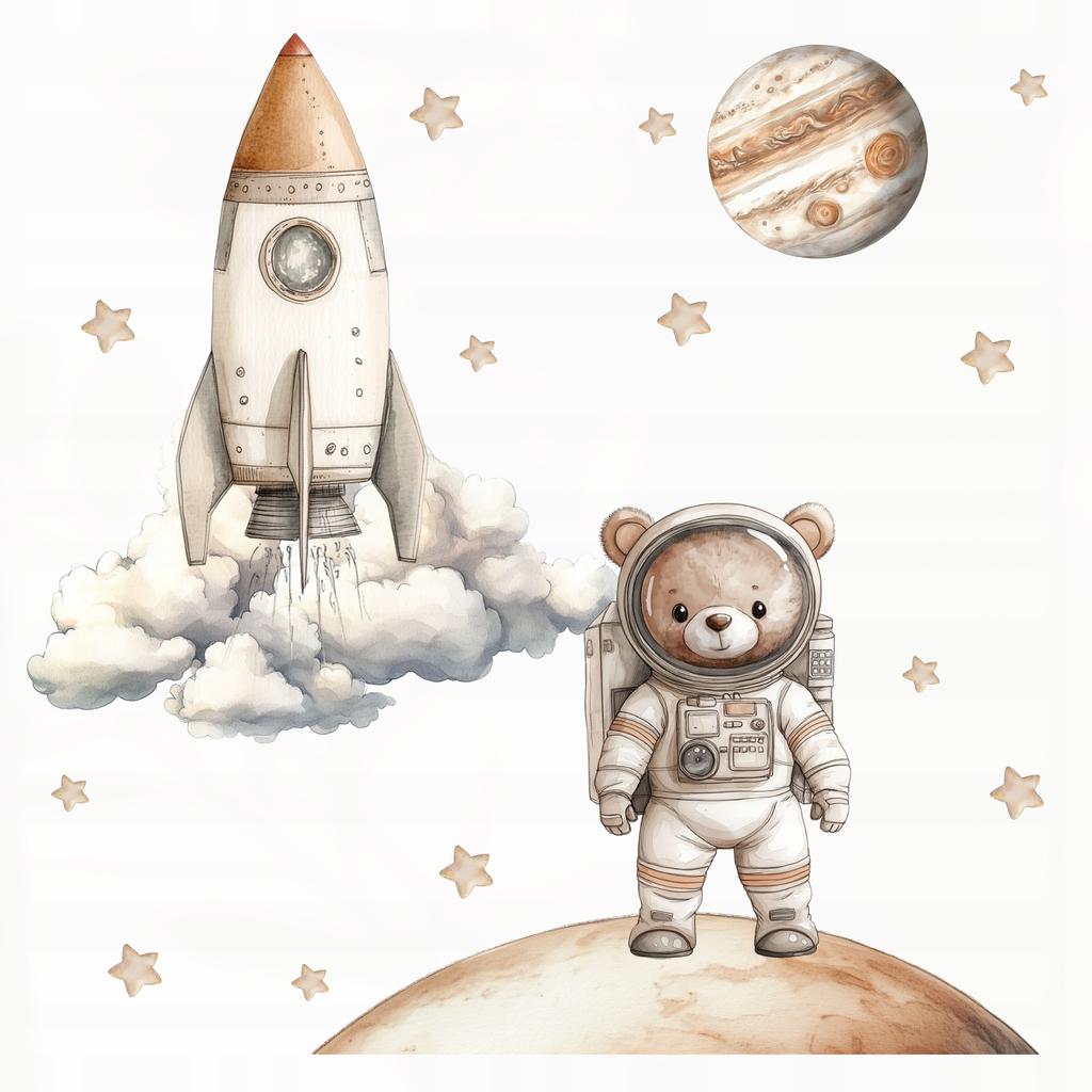 Wall Stickers Space Teddy Bear Astronaut Planets Children'S Room