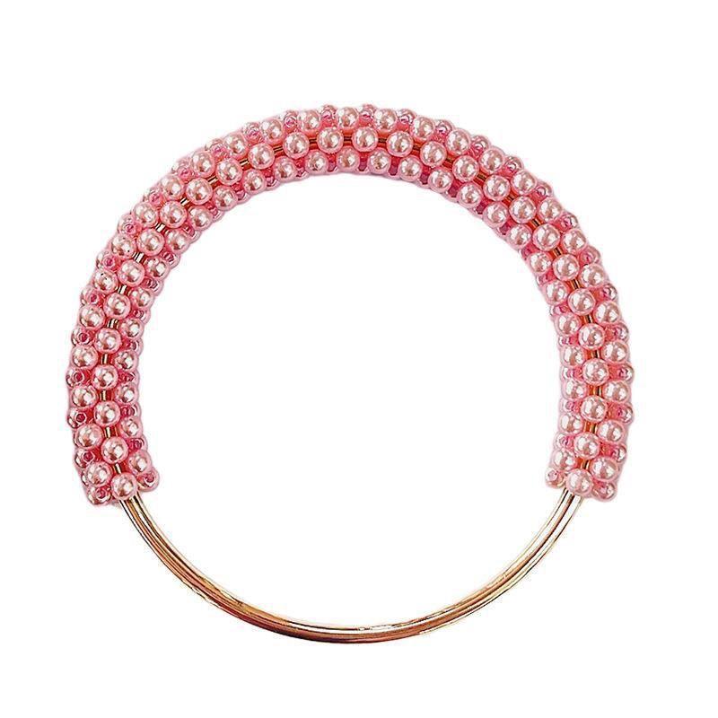 Colorful Beaded Pearl Bag Handle Round Metal Ring Braided DIY Accessory for Women Handbag Tote Craft Making Materials