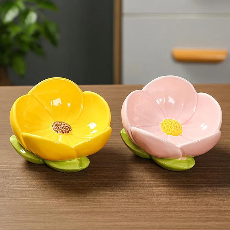 Home Decor Ceramic Flower Jewelry Tray Trinket Tray Ring Dish Holder Key Bowl Home Decor Dish-Pink Office Desk Accessory Shaped