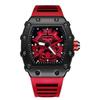 Men Quartz Wristwatch Tonneau Square Hollow Samurai Dial Silicone Rubber Strap Luminous Pointer Sport Male Wrist Watch Fashion