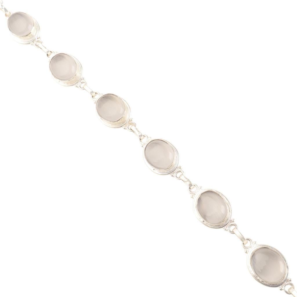 Φυσικός Σεληνίτης πολύτιμος λίθος 925 Ασήμι Στερλίνα Χειροποίητο Βραχιόλι 8.5" Για Γυναίκες RB-3-28