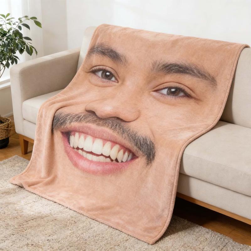 1pc Soft Flannel Animal Face & Family Picture Blanket Warm Multi-use Throw for Sofa Bedroom TV Couch Decor