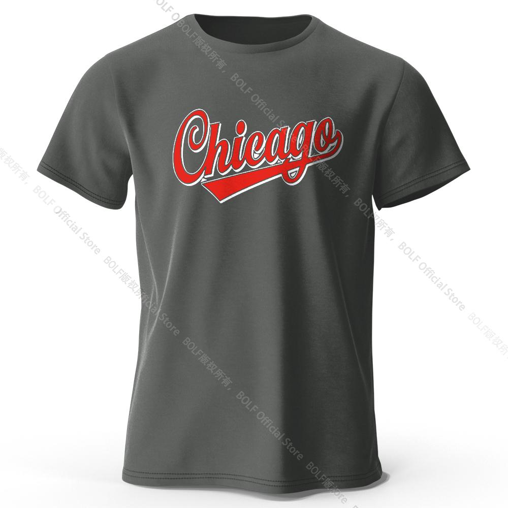 Men's Chicago Printed T-Shirt 100% Cotton Oversized Letter Graphic Tees for Women Summer Tops Urban Streetwear