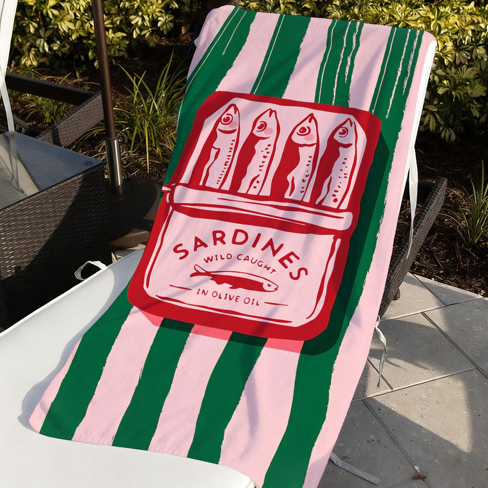 Art Sardines Fish Towel Sports Quick Dry Travel Camping Gear Sandproof Soft Light Large Beach Towel