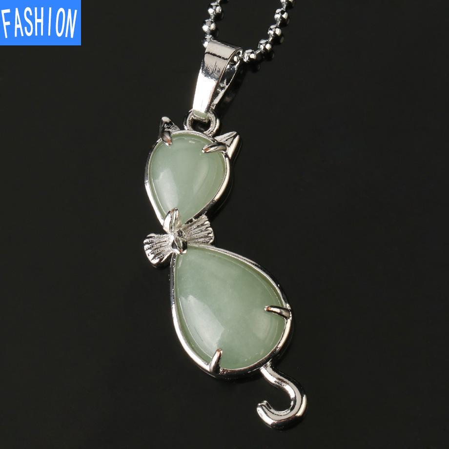 European And American Personality Amethyst Necklace Animal Cat Abstract Inlaid Natural Stone Pendant