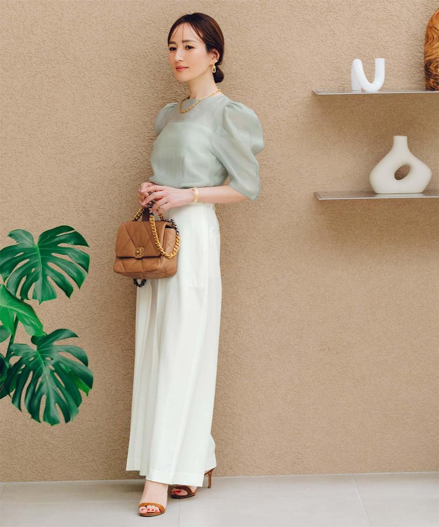 Yours BFXN2120 Front Tuck Wide Size L Women's High-Waist Pants, White,