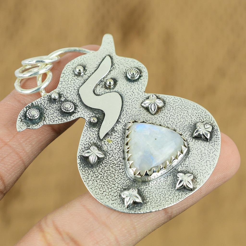 Wedding Gift For Her 925 Silver Natural Rainbow Moonstone Gemstone Pendant