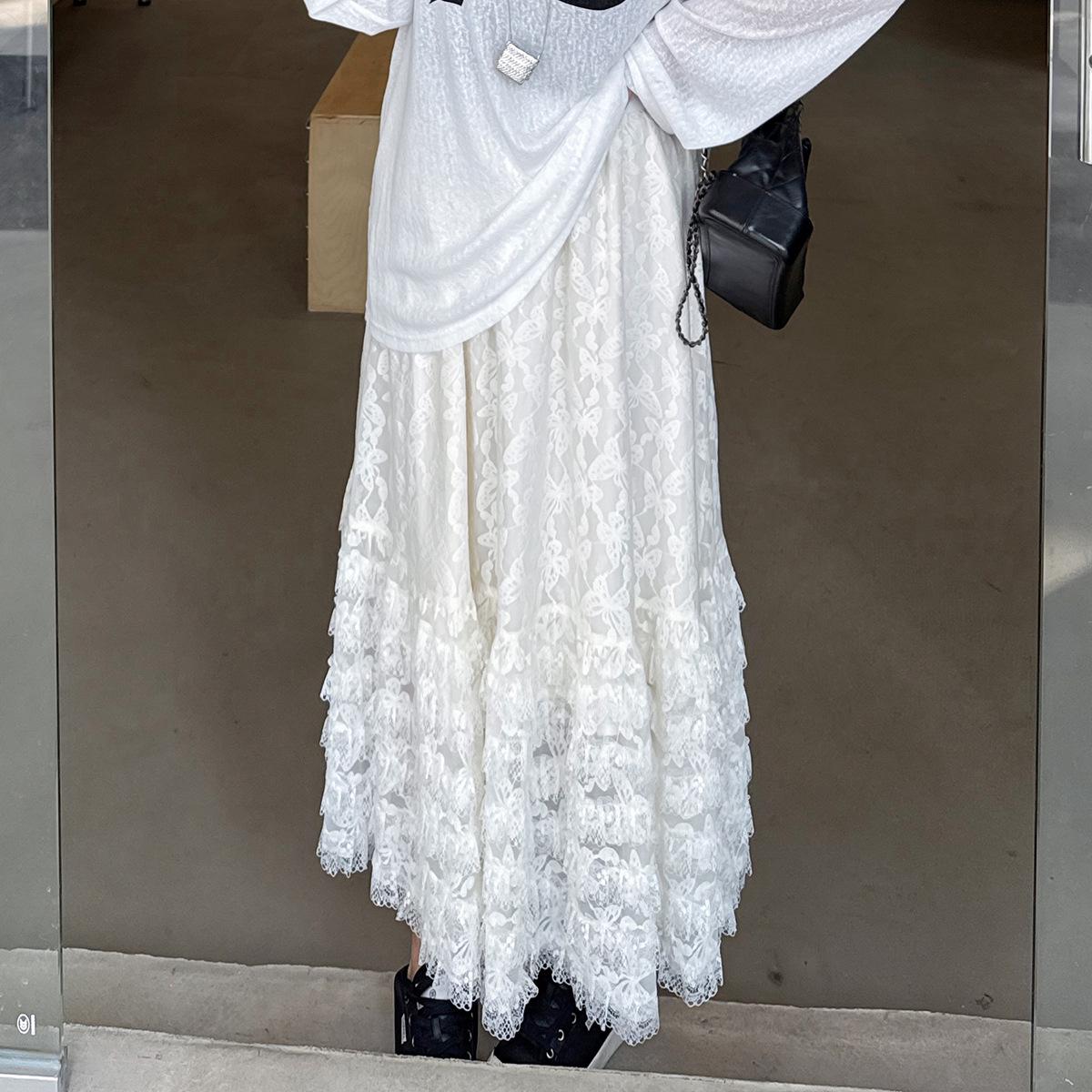 

K3248 Plus Size High-Waisted Cream Lace Fairy Long Skirt for Tall Girls 3XL (for 90-120kg) абрикосовый