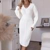 Elegant 2024 White Embroidery Drop-Shoulder Dress - Casual Style for Europe & America