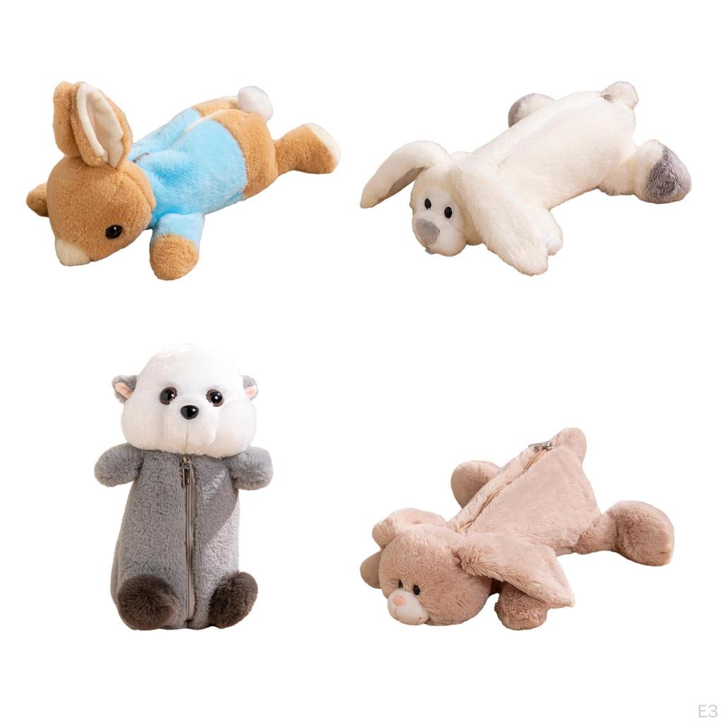 Plush Pencil Case Animal Stationery Pouch Portable Fashion Purse Zipper Closure
