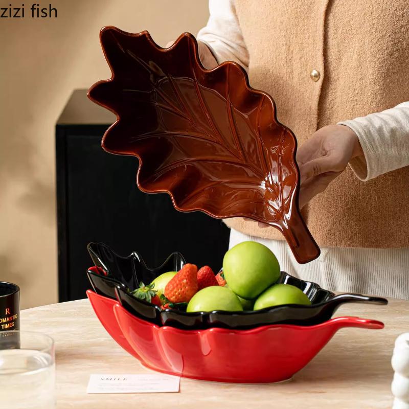 Leaf Ceramic Fruit Plate Salad Bowl Refreshment Tray Soup Plate Dessert Plates Snack Tray Dim Sum Dish Pastry Plates Fruit Bowl