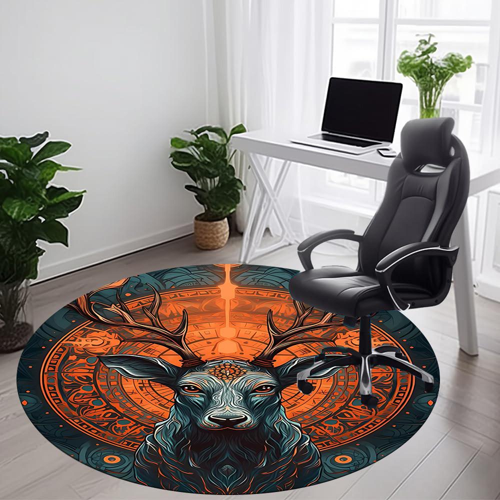 1pc Deer Mandala Office Round Area Rug, Under Office Chairs Bedroom Living Room Home Decor, Room Deco