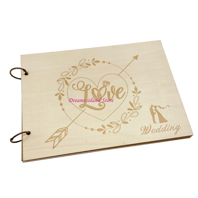 Rustics Wooden Guest Book Wedding Reception Hardcover Guest Book Sign Book Album for Wedding Parties HX6C
