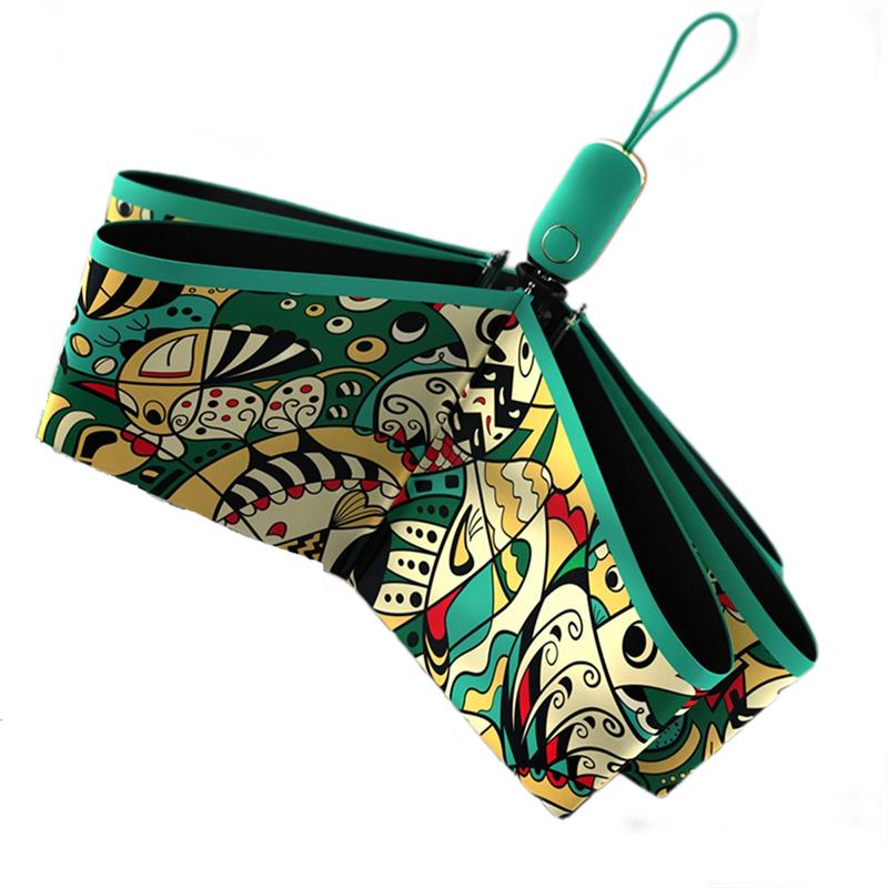

Automatic UV Protection Sun Umbrella For Women Style Folding Shade Flat Parasol Green зелений