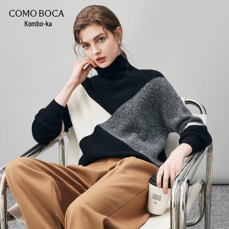 

Kemongboka 2025 Autumn/Winter Women s Color-Block High-Neck Loose Cashmere Sweater M