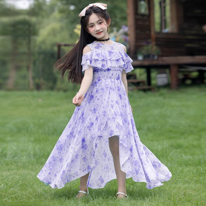 Girls' Summer Chiffon Princess Dress - Floral Beach Skirt