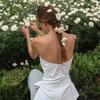 GMXIA Women's Summer Solid Color Sleeveless Backless Wide Lapel Slits Spread Breast Sexy Blouse Woman