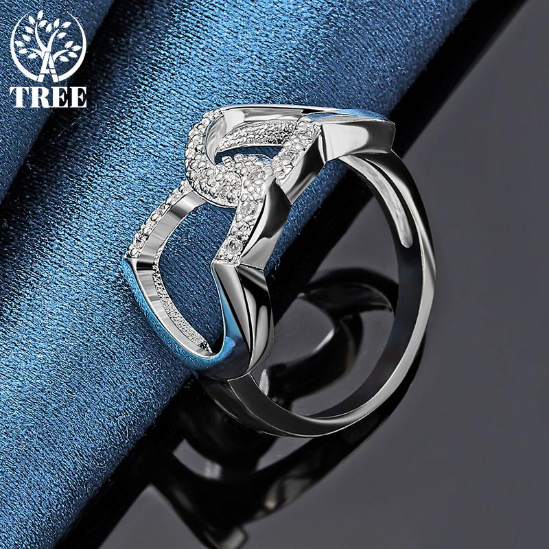 925 Sterling Silber Doppelherz AAA Zirkon Ring Schmuck