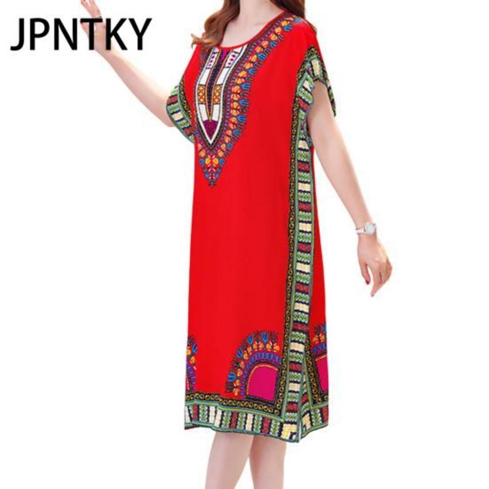 JPNTKY Summer Dress Geometric Print Pullover One Size Chic Women Mid-Calf Dress for Homewear