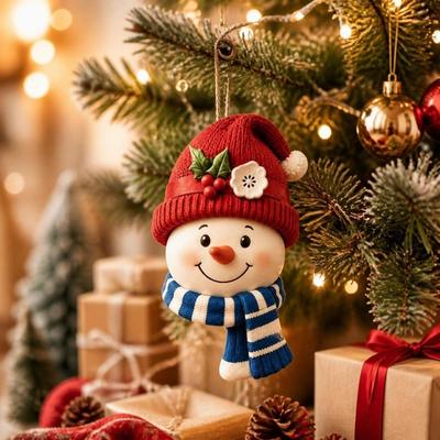 Wooden Snowman Decoration 2D Flat Design Ornaments Christmas Hanging Plate Flower Wreath Rural Style Door Decoration Indoor Use