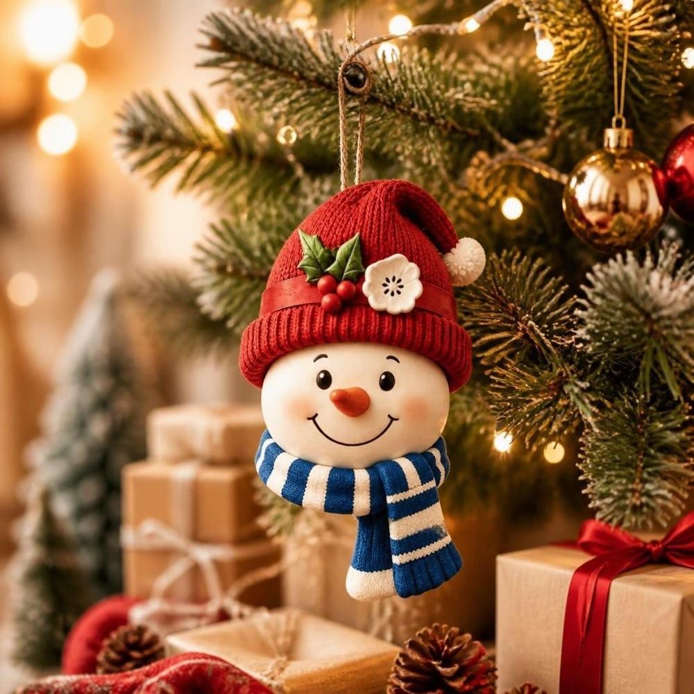Wooden Snowman Decoration Ornaments Flower Wreath Wall Decoration 2D Flat Design Rural Style Christmas Hanging Plate Outdoor Use