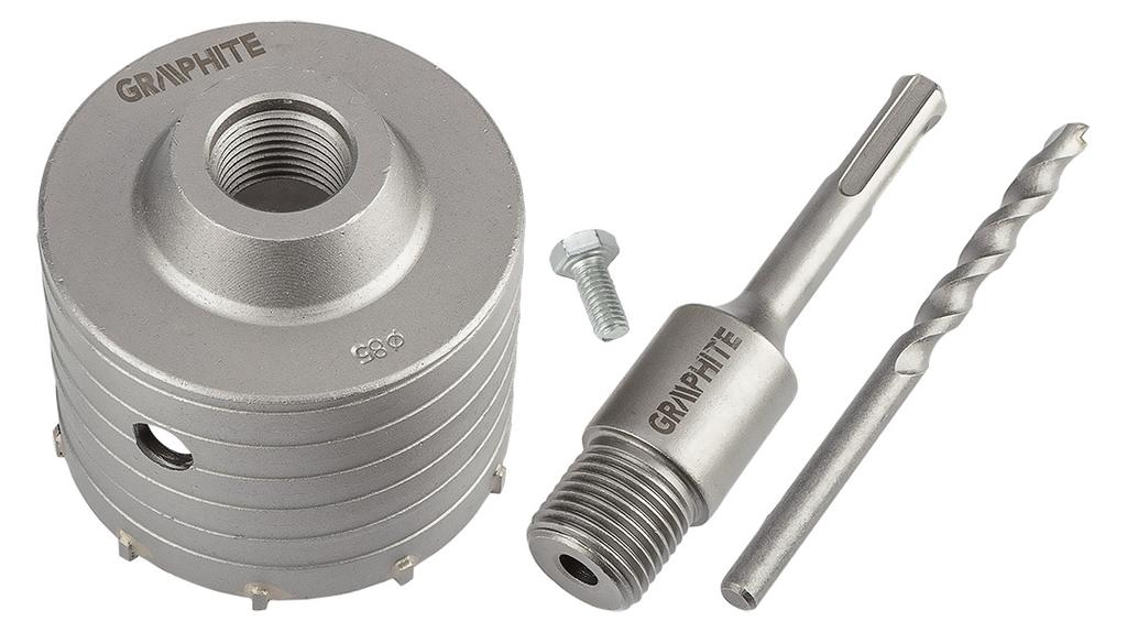 85mm carbide hole saw with SDS+ adapter and pilot drill