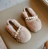 New Kids' Winter Shoes Warm Plush Girls Causal Princess Cotton Shoes Fashion Bowtie Children's Soft Moccasin Flat Shoes Simple