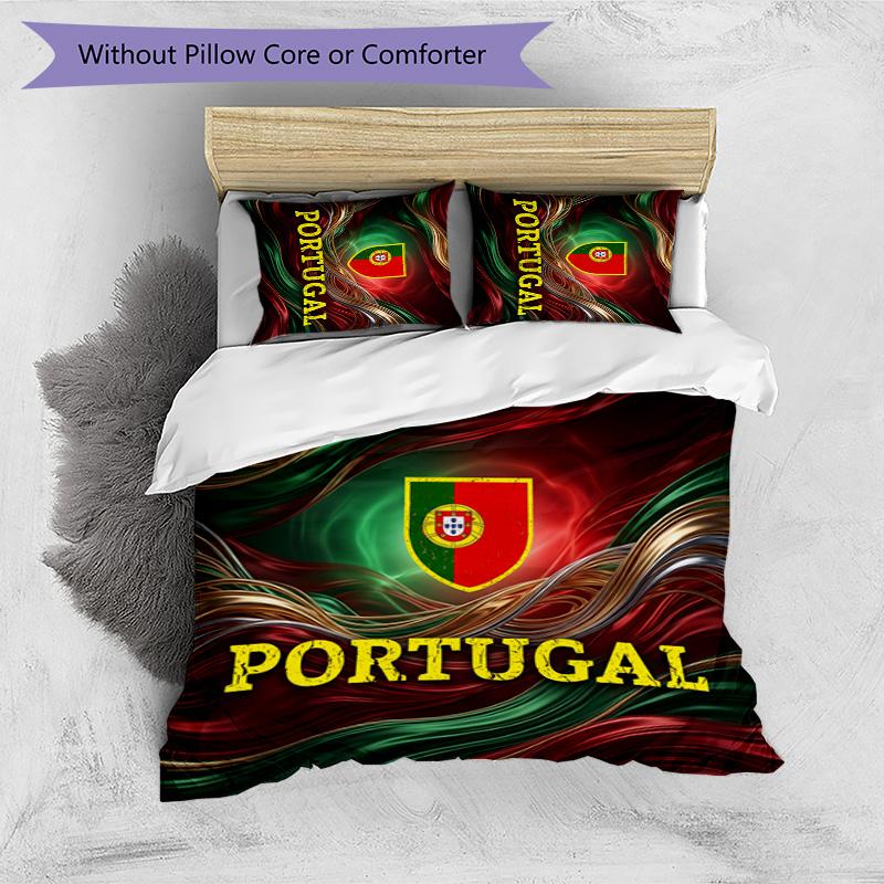Set Biancheria da Letto Stampata Calcio Portogallo 3 Pezzi Set Copriletto Traspirante Accogliente come Regalo per la Casa Nuova o per le Feste
